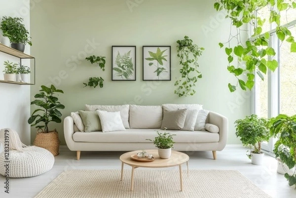 Fototapeta Modern Greenery Living Room Interior Design