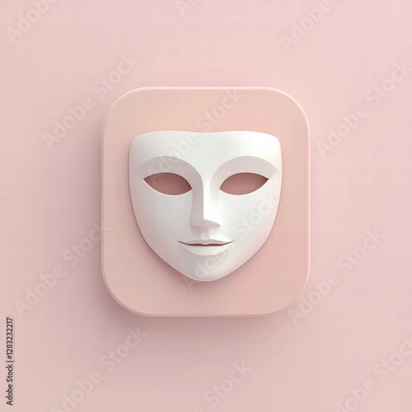 Fototapeta Mask of Drama: A minimalistic, photorealistic portrayal of a classic theatrical mask, its features delicately sculpted, presented in a clean, studio-style setting.
