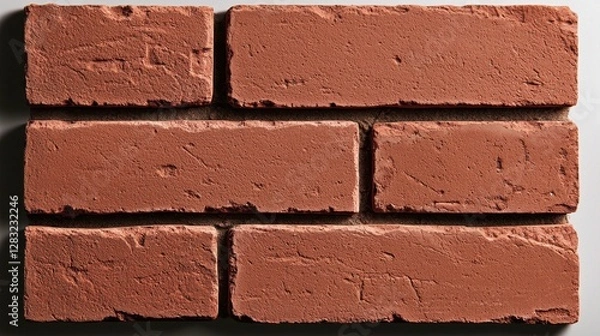 Fototapeta A close-up view of red bricks arranged in a staggered pattern, showcasing their texture and color.