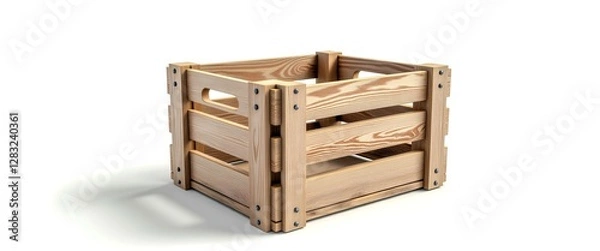 Fototapeta A wooden crate with a white background. The crate is empty and has a rustic feel to it