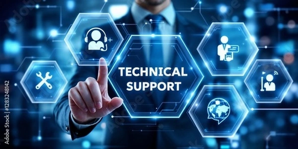 Fototapeta Modern Technical Support and IT Solutions with Digital Interface.