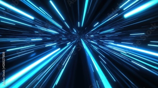 Fototapeta Dynamic blue light beams creating a sense of speed and movement.