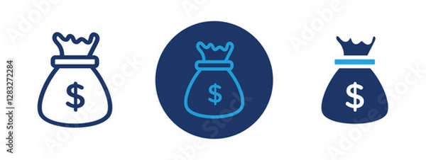 Fototapeta Set of 3 pixel perfect colored Money Bag icon with 1 unexpanded, 1 silhouette, a simple and clear money bag icon symbolizing wealth or finance.