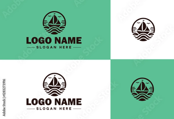 Obraz Sailing Club icon Yacht club Boating association Nautical society flat logo sign symbol editable vector