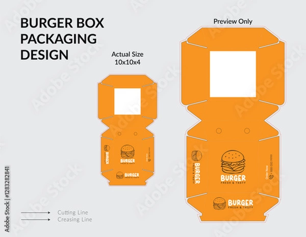 Fototapeta Burger Box Design, Burger Box Packaging Template Design, Burger Box Die Cut Line, Ready For Print