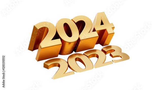 Fototapeta Golden 2024 Up And 2023 In The Bottom Change From 2023 To 2024 In New Year Holiday 3D Illustration