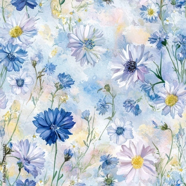 Fototapeta Floral Watercolor Delight: A close-up of colorful flowers, capturing a sense of tranquility and beauty. Delicate petals and vibrant hues create a visual feast for the eyes.