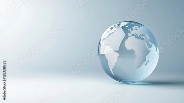 Fototapeta Transparent globe with soft lighting on light blue background