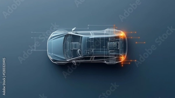 Fototapeta Futuristic Car Design Blueprint with Technical Elements and Features