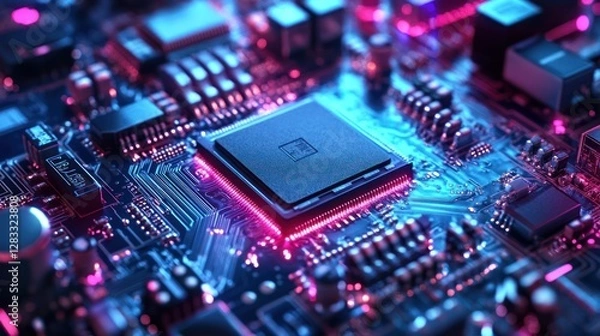 Fototapeta Close-up of a Circuit Board with a Central Processing Unit