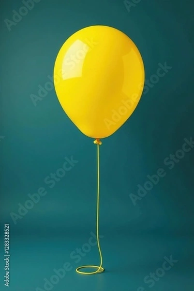 Fototapeta Yellow balloon tied to a pole with a long string unwinding from it, relax