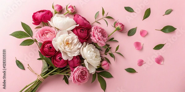 Fototapeta Beautiful bouquet of pink roses on a wooden background