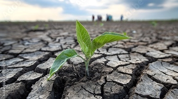 Fototapeta Resilient Seedling Growth Drought-affected Field Nature Photography Dry Environment Close-up View Hope