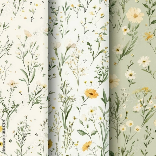 Fototapeta Floral Patterns: A collection of elegant floral patterns, showcasing a range of delicate blooms. This image brings the essence of spring's beauty with its light, airy feel.