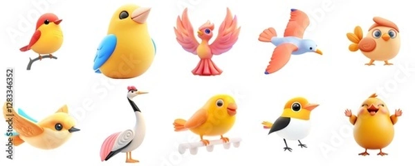 Fototapeta Cute Colorful Animated Bird Characters in Various Poses