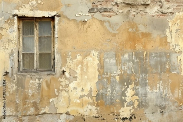 Fototapeta Photo of Beige wall of old abandoned industrial building. Background texture for backdrops or mapping