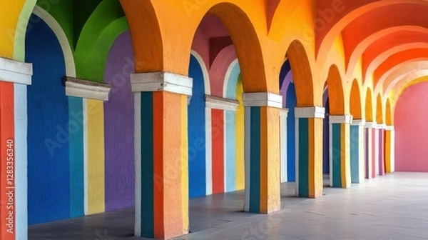 Fototapeta Vibrant Arches in Colorful Architectural Passageway in Bright Hues