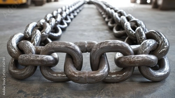 Fototapeta A chain of metal links is shown in a close up
