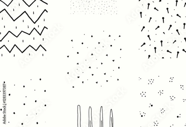 Fototapeta various shapes and designs, including zigzags, dots, and lines, arranged in a grid-like layout.