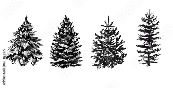 Fototapeta Set of grayscale winter trees.
