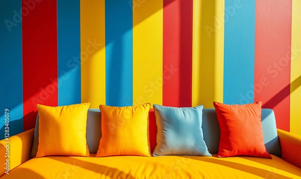 Obraz Vibrant Colorful Striped Wall Featuring Bold Hues of Yellow, Infusing Modern Interiors with Dynamic Energy