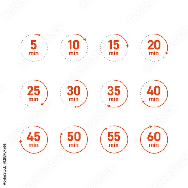 Obraz シンプルな5分刻みの時計素材セット