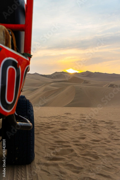 Obraz Dessert sunset with buggy wheel 