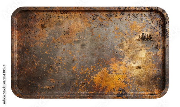 Fototapeta A rectangular steel plate with rounded corners, slightly dirty and rusty on a transparent background.