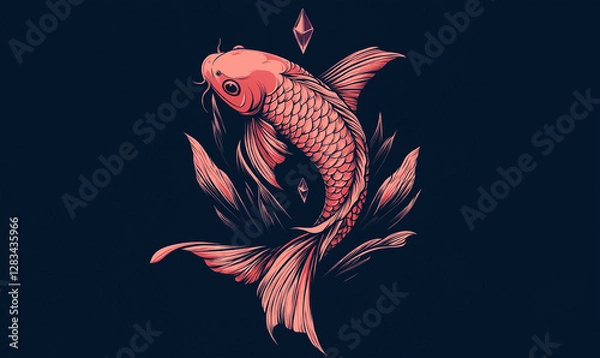 Fototapeta Japanese Koi Fish Grasping a Crystal Droplet on Water Surface for Serene Nature Imagery Elegance