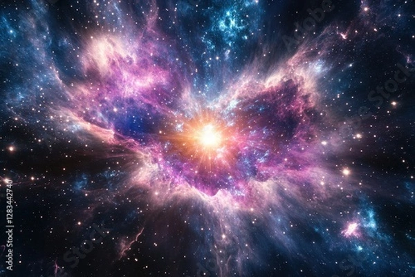 Fototapeta Vibrant cosmic explosion in deep space reveals colorful nebulae and stars