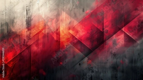 Fototapeta red grunge geometric abstract minimal background with triangles. Technology vector design