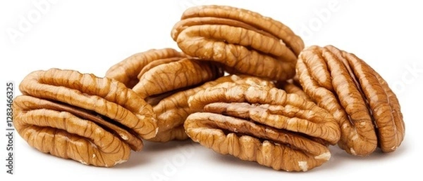 Fototapeta Delicious pecan nuts closeup on white background for healthy snack and cooking ingredient ideas
