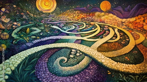 Fototapeta A captivating labyrinth of paths and vibrant murals
