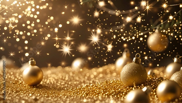 Fototapeta Golden Glow: Shiny Christmas Particles and Lights