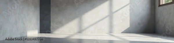 Obraz Empty gray wall, minimalist hall Polished floor reflects light , space, atmosphere, simple