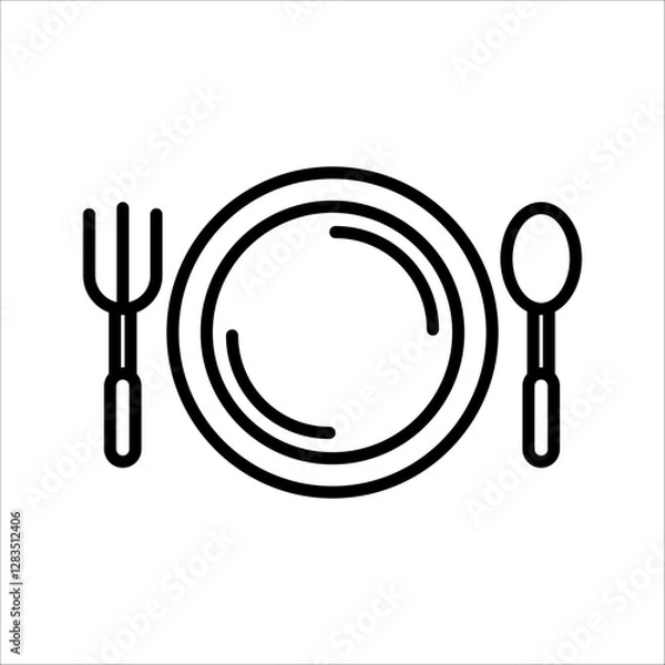 Fototapeta Set of catering menu, restaurant, spoon, fork and plate icons set in line. Cutlery Vector Illustration