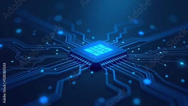 Fototapeta blue circuit traces dark electronics background vector chip illustration abstract digital