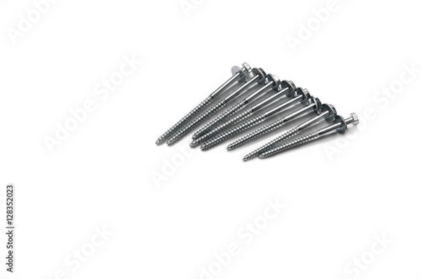 Fototapeta Screws with hexagonal head on a white background