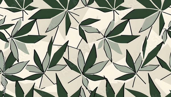 Obraz A seamless pattern featuring stylized green leaves on a neutral background.