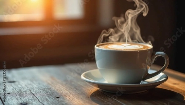 Fototapeta Frosted coffee cup with misty smoke rising , abstract, fog, mist