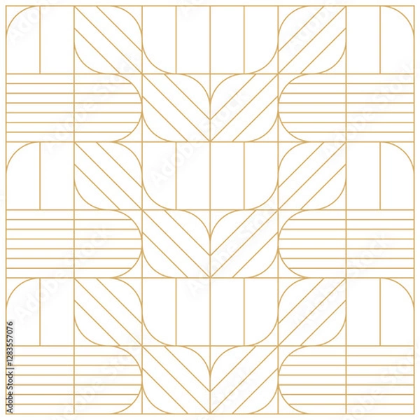 Obraz Geometric Pattern With Minimalist Mid Century Modern Gold Line Pattern Art Print For Glass And Wooden Art Work. Flat Hand Lines Drawing In Golden.