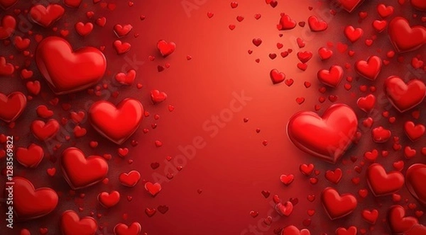 Fototapeta Red hearts are filling the frame creating a romantic background for valentine's day