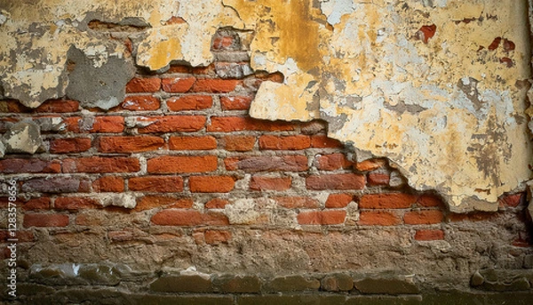 Fototapeta Examining the texture of old walls with damage and peeling paint abandoned building photography urban environment close-up viewpoint architectural decay
