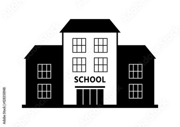 Fototapeta School vector icon, isolated building on white background