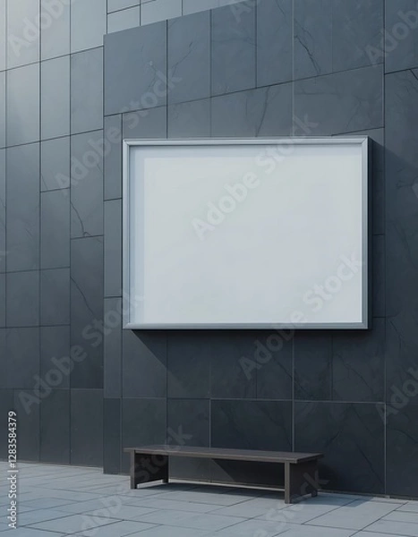 Fototapeta A large framed blank sign on the wall with a bench