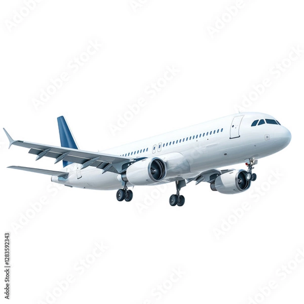Fototapeta Aircraft flying above in the clear sky isolated on transparent background, PNG