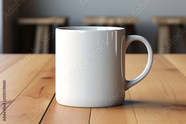 Fototapeta White mug mockup on minimalist grey background. Coffee mug