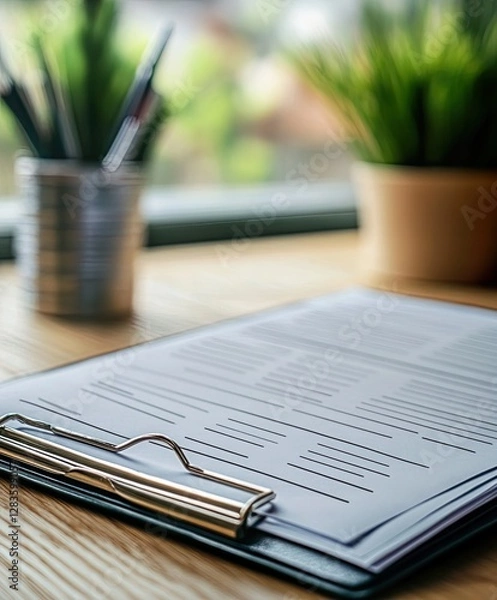Fototapeta Patient Feedback Forms on Desk Stacked Organized HD Image