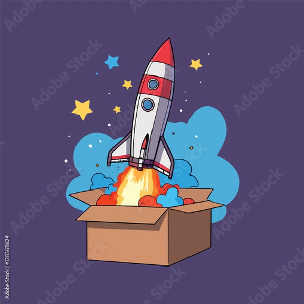 Fototapeta rocket in space cartoon illustration vector icon sticker