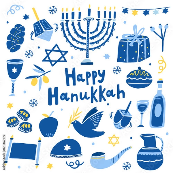 Obraz Vector happy Hanukkah icon set